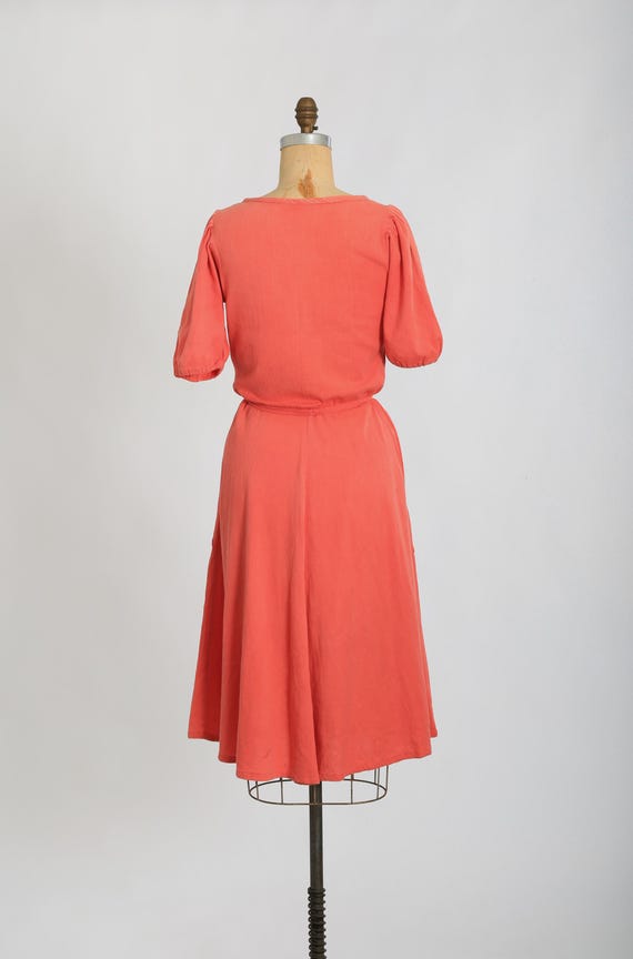 Vintage 40s salmon orange pink cotton day dress - image 7