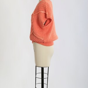 Vintage 90s Salmon orange hand knit crochet ramie cotton sweater image 5
