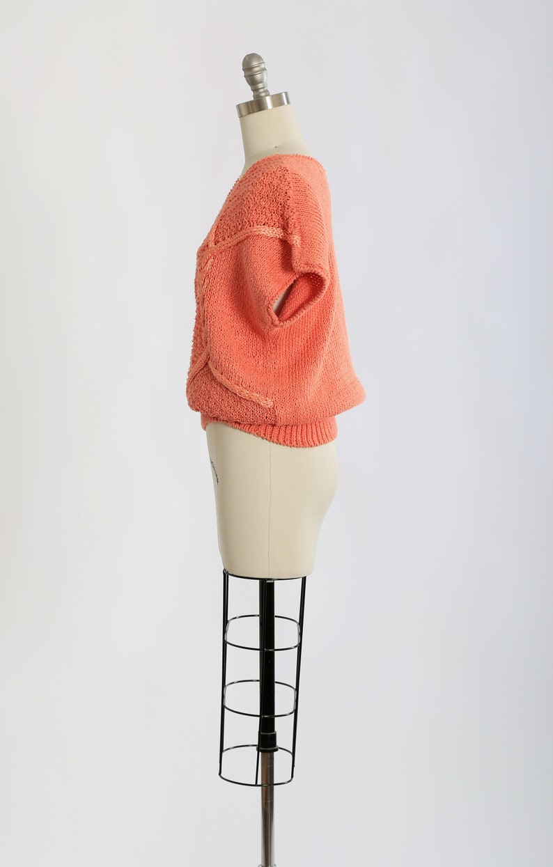 Vintage 90s Salmon orange hand knit crochet ramie cotton sweater image 5