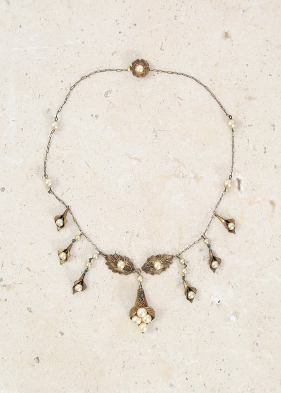 Leaf brass necklace | Antique vintage 1930s brass
