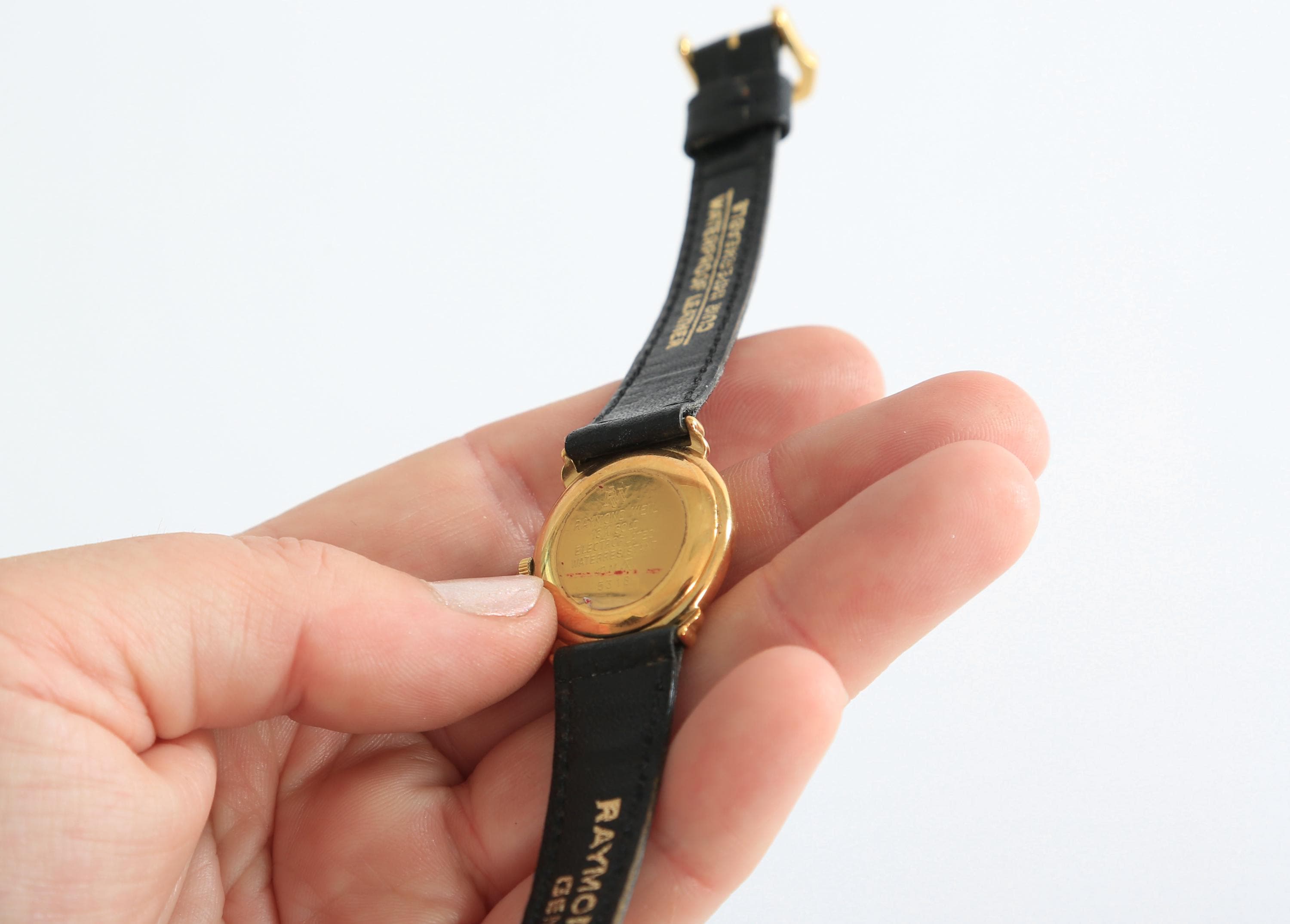 Raymond Weil Geneve Rare 18K Gold Pl Ladies Watch Black Dial Leather Strap Raymond Weil Genève 5758 Women main image 4