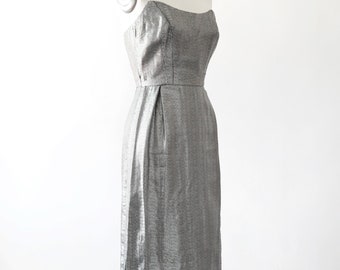 50s silver Lame bombshell dress | Vintage 1950s metal lame wiggle dress