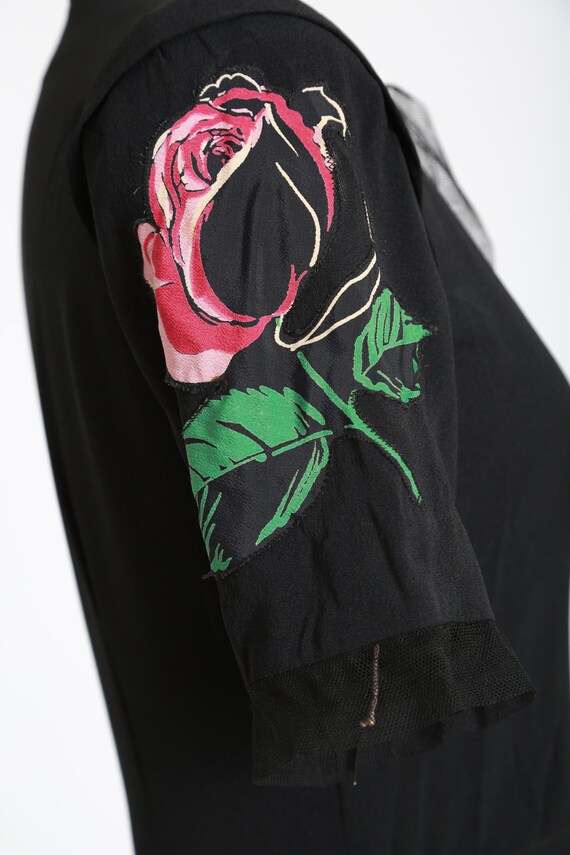 40s rose dress | Vintage 40s black floral Appliqu… - image 8