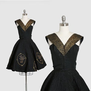 50s quilted gold circle skirt | Vintage 1950s metallic gold floral crop top 2pc skirt set