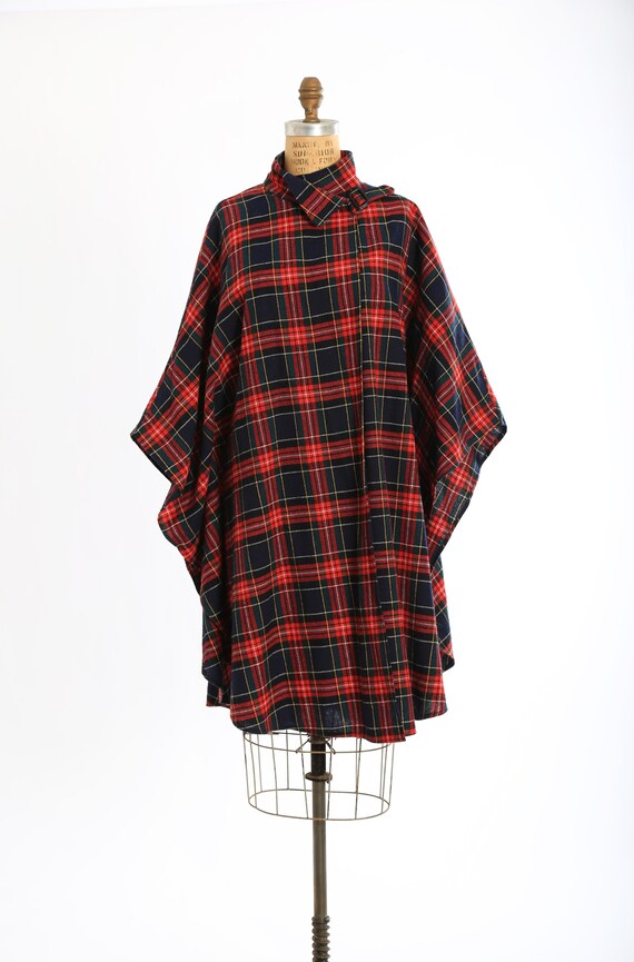 Red plaid cape | Vintage 70s woven wool blend red… - image 4