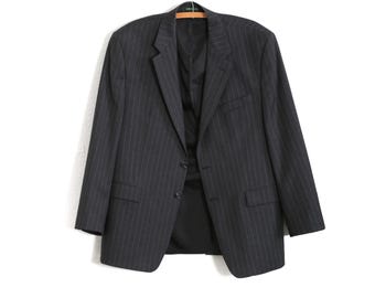 Vintage Yves Saint Laurent YSL Grey Striped Wool Preppy Sport Coat