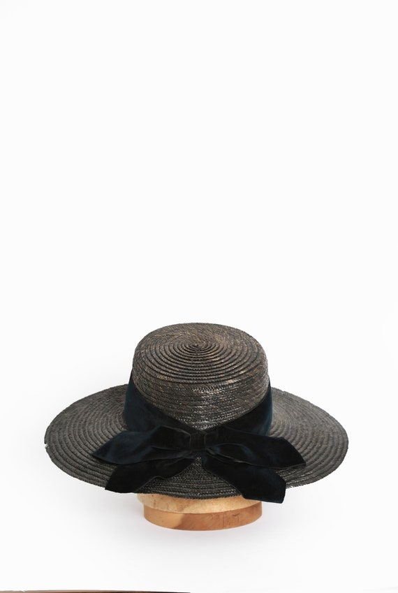 40s straw hat | Vintage 1940s large brim black st… - image 6