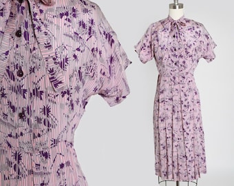 Vintage 1940s Palm tree desert camel print silk dress