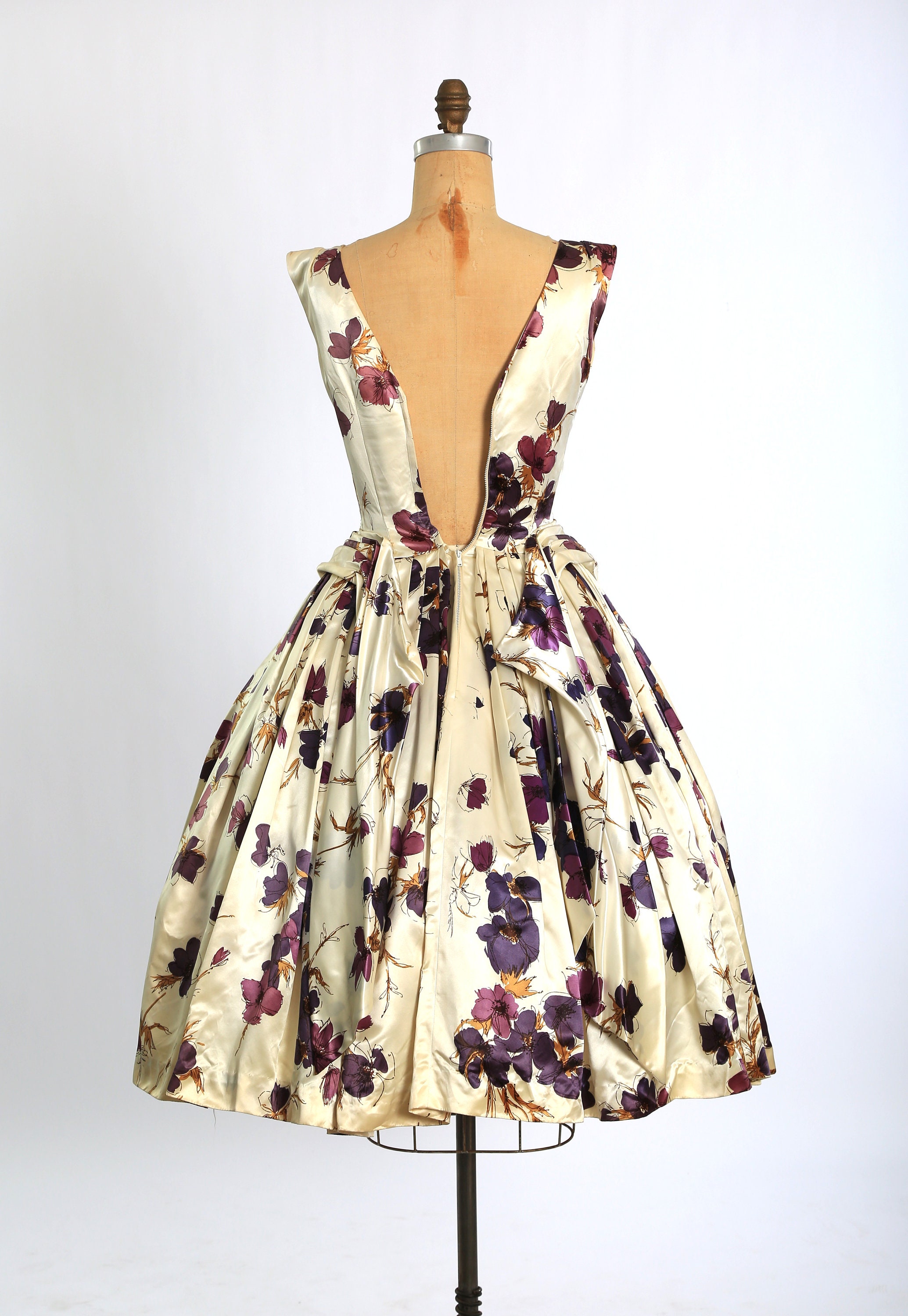Vintage 50s Purple Floral Satin Dress Ombre Dress | Vintage