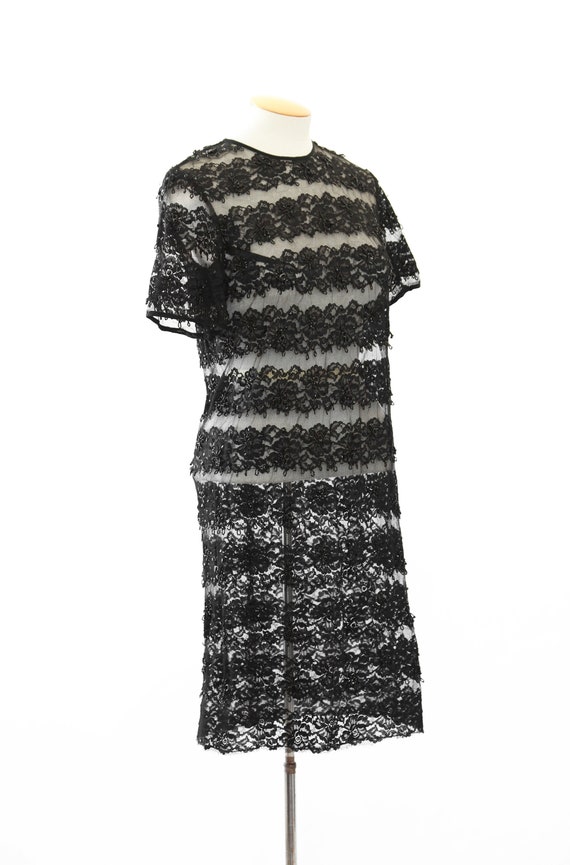 Vintage 60s black lace beaded mini dress - image 2