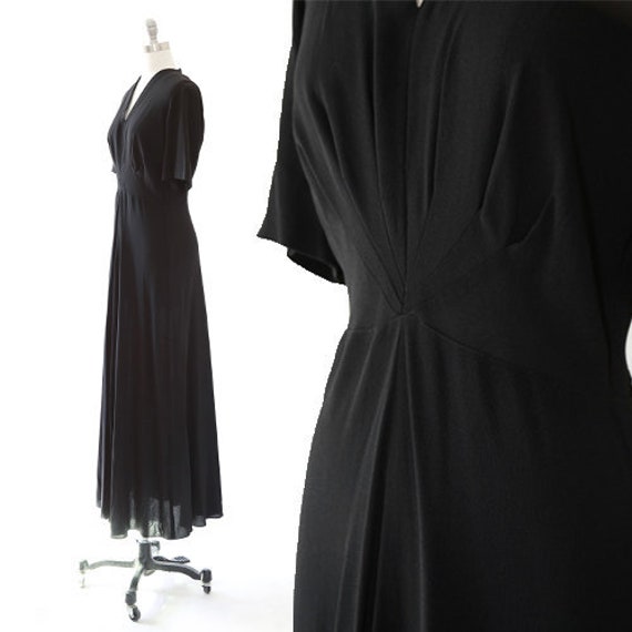 40s gown | Vintage 40s black crepe bias cut dress