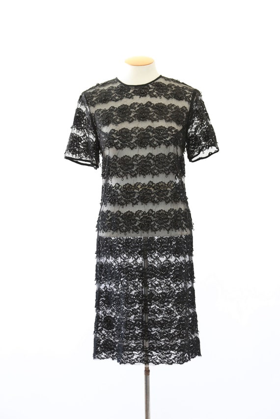 Vintage 60s black lace beaded mini dress - image 3