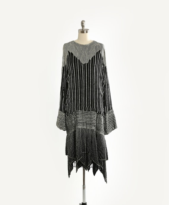 silver 20s dress Grey Lace Flapper Dress, Metallic Roaring 20s Evening Gown