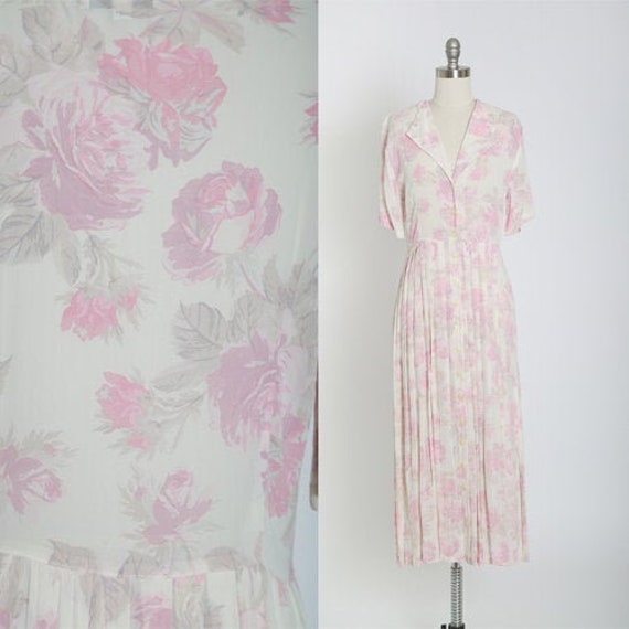 Rose midi dress | Vintage 70s 30s semi sheer pink
