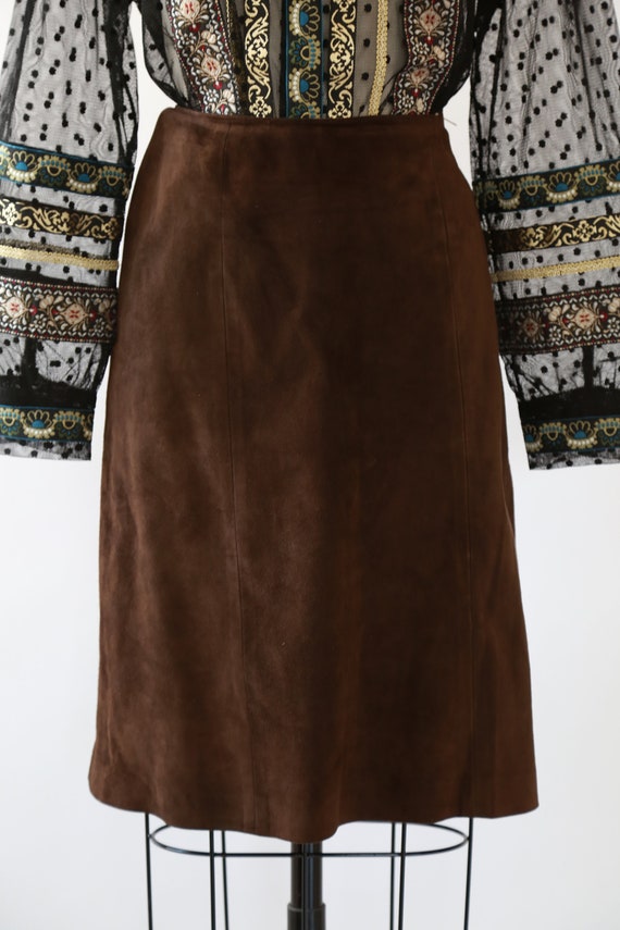 Vintage 60s brown suede leather mini skirt - image 3