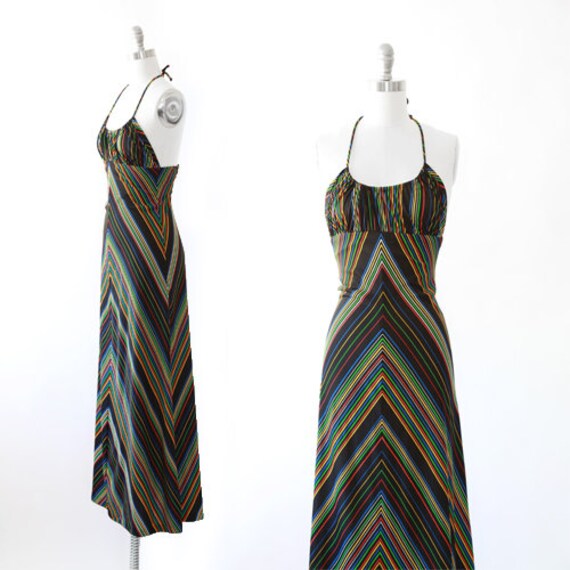 Rainbow Maxi dress | Vintage 70s rainbow chevron h