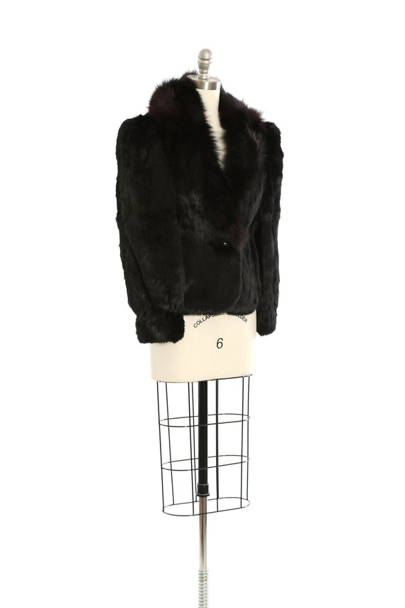 Vintage 80s black plush Rabbit Fur Coat chubby St… - image 1