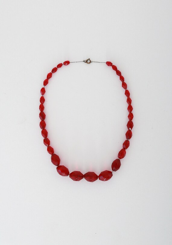 Antique vintage 1930s cherry red glass necklace - image 3