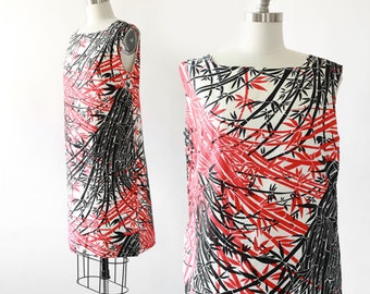 Vintage 60s MOD Bamboo Jungle print abstract shift dress