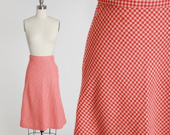 Gingham skirt | Vintage 60s red + white checker wool skirt