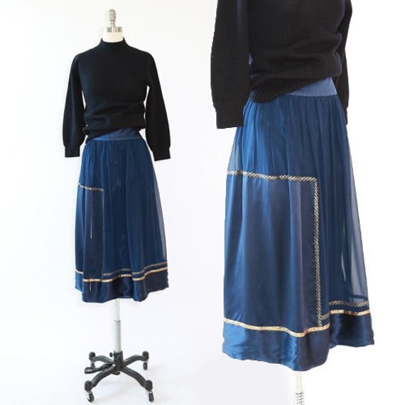 Nautical silk skirt | Vintage 80s silk midi skirt