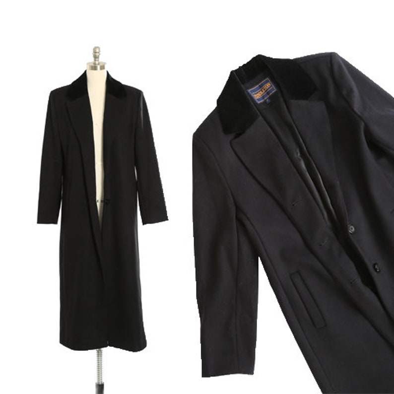 90s black wool coat Vintage 1990s PENDLETON black velvet Merino wool long oversized coat image 1