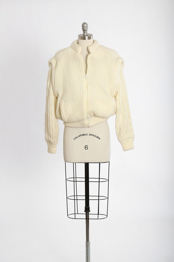 Vintage 80s Learsi white knit bomber jacket