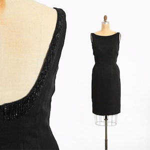 60s Jay Herbert cocktail dress | Vintage 1960s beaded fringe little black dress