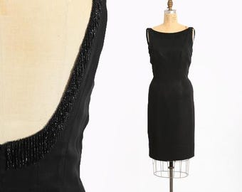 60s Jay Herbert cocktail dress | Vintage 1960s beaded fringe little black dress