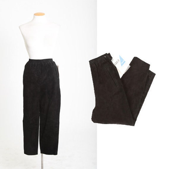 80s deadstock black leather suede pants