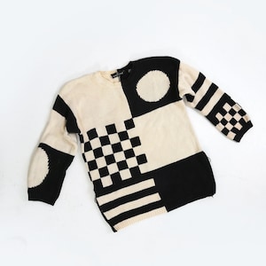 Vintage 80s 90s Carole Little black + white oversized knit cotton sweater