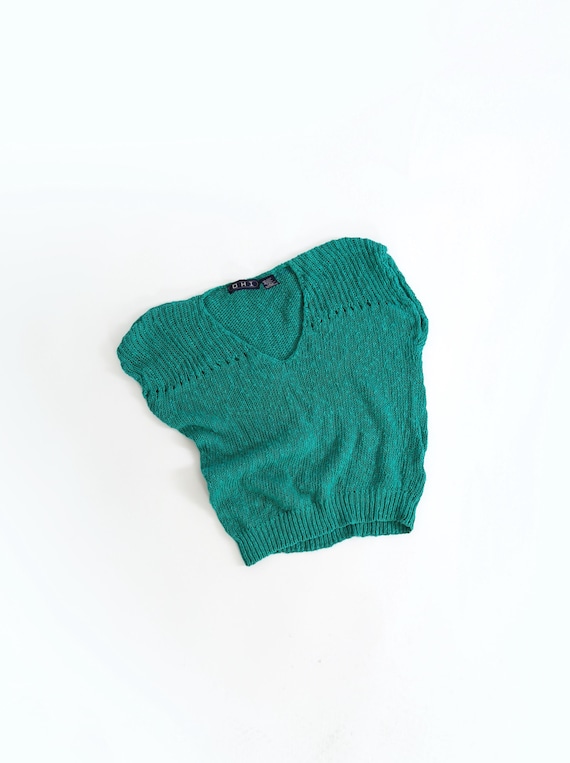 Vintage 80s Teal Green Cotton Ramie Linen Knit Sweater - Etsy 
