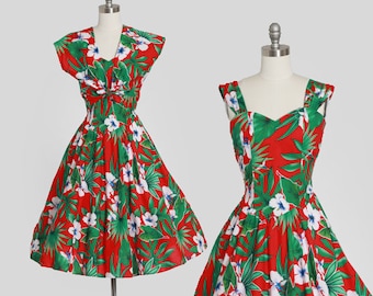 Hawaiian floral dress | Vintage 80s does 50s tropical floral Hawaiian cotton dress