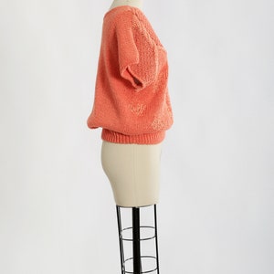 Vintage 90s Salmon orange hand knit crochet ramie cotton sweater image 4