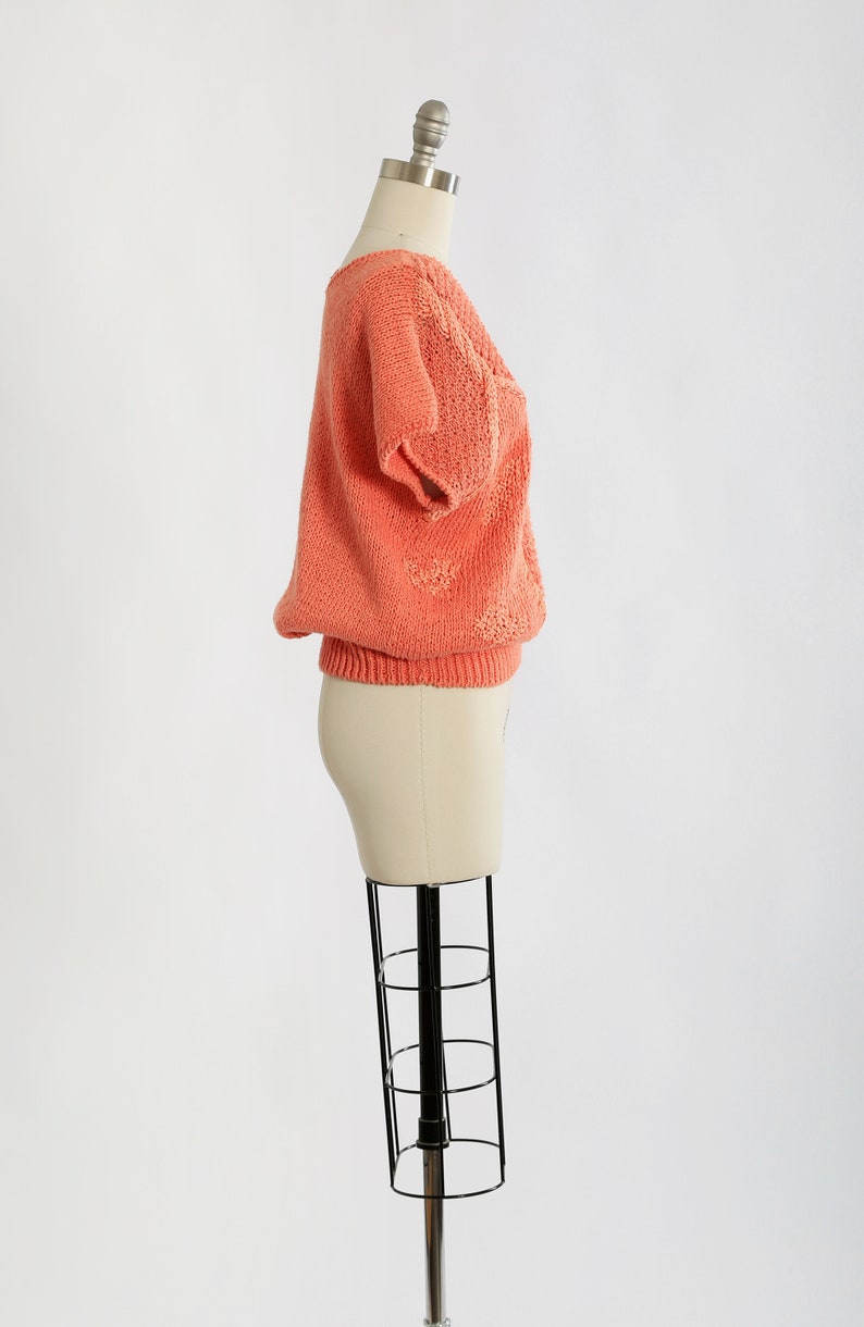 Vintage 90s Salmon orange hand knit crochet ramie cotton sweater image 4
