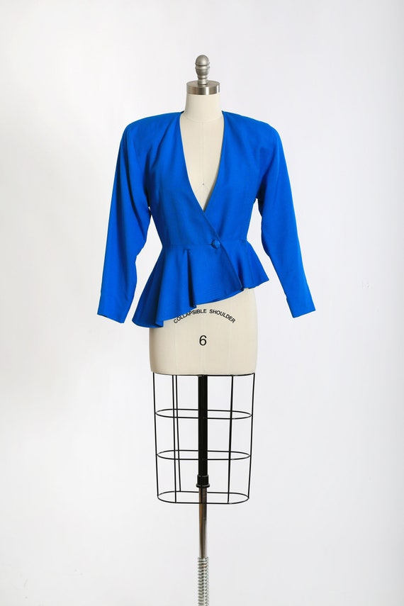 Vintage 90s bright blue asymmetrical peplum blazer