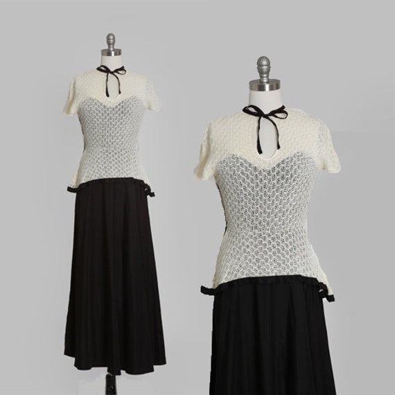 30s crochet dress | 1930s ascot bow crochet gown