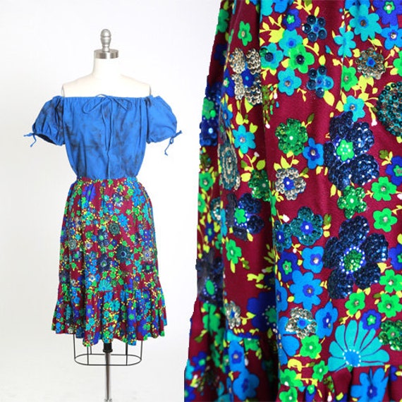 Floral sequin skirt | Vintage 60s psychedelic flor