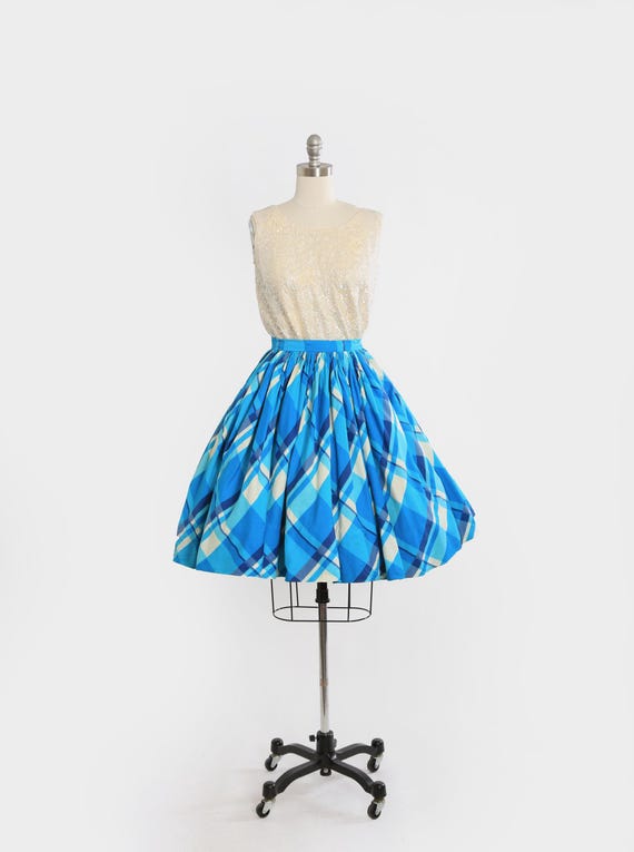 Vintage 50s Modern Jr. Gale & Gale blue plaid cotton circle skirt