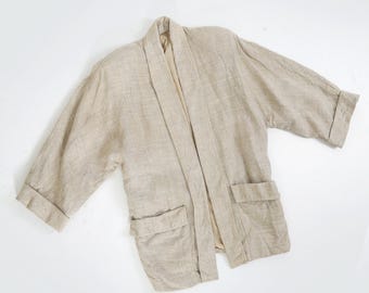 Chaqueta tipo blazer de lino color avena extragrande de los años 90