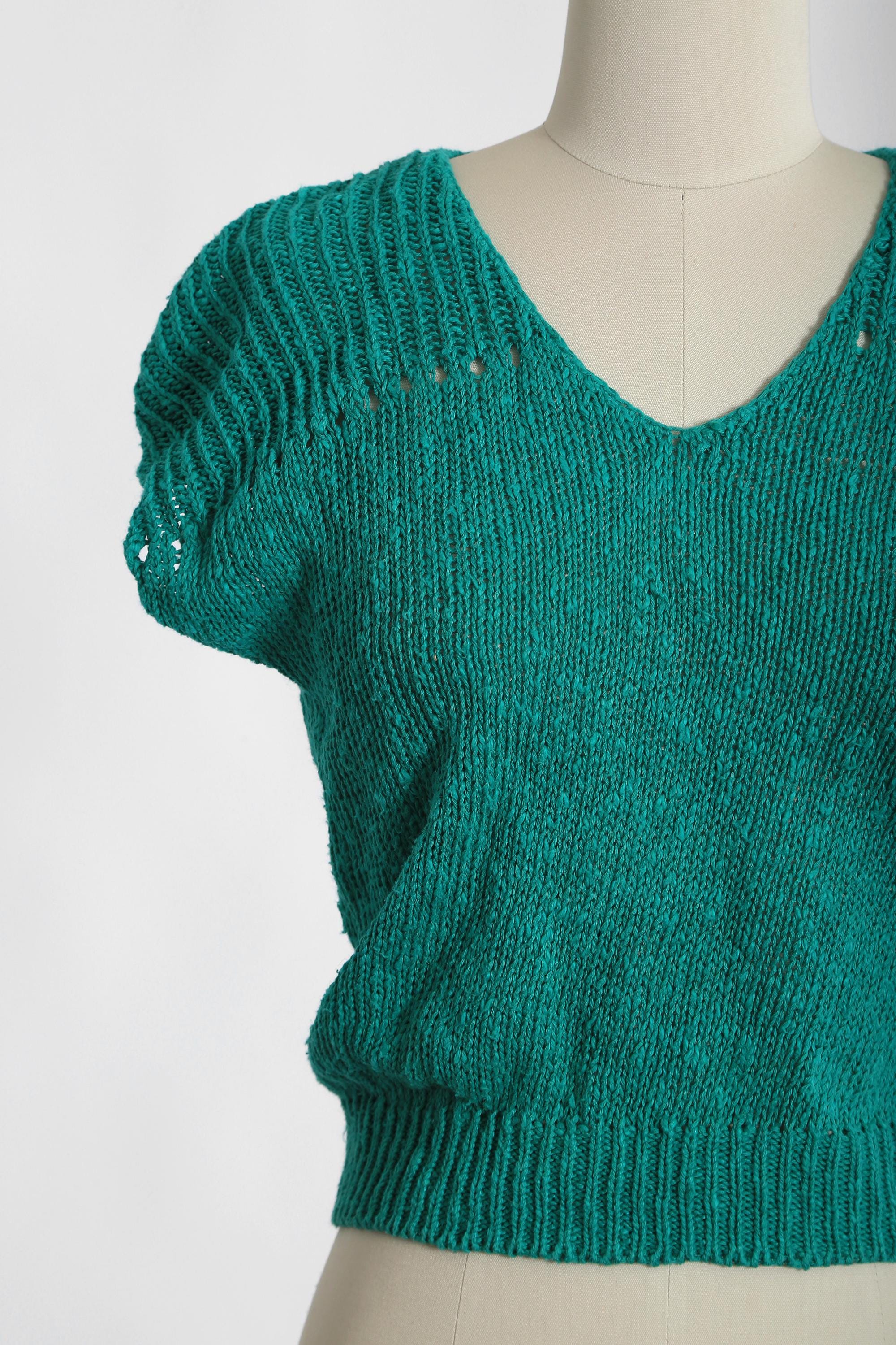 Vintage 80s Teal Green Cotton Ramie Linen Knit Sweater - Etsy 