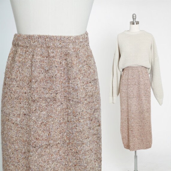 90s metallic gold oatmeal knit skirt | 1990s high