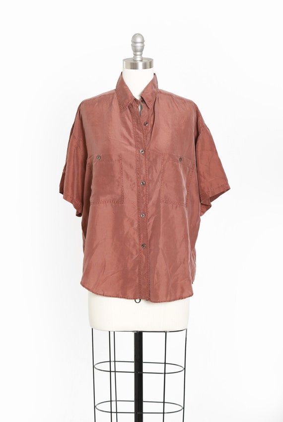 Vintage 90s brown silk blouse - image 1