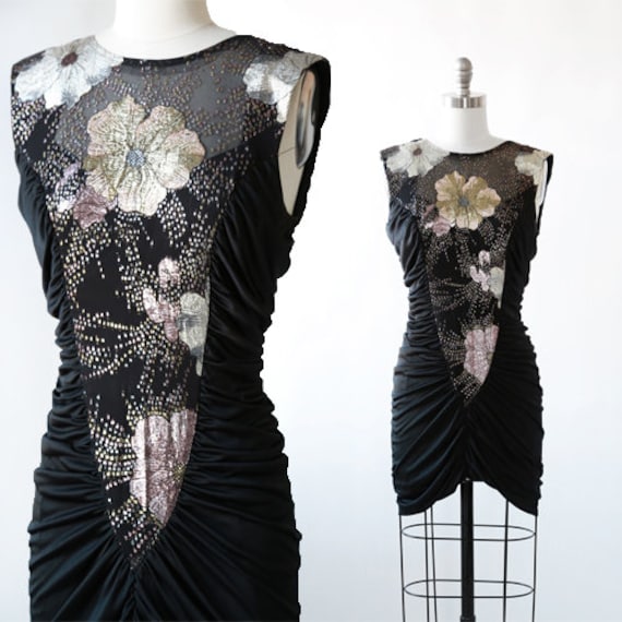 Avant grade mini dress | vintage 80s Metallic gold