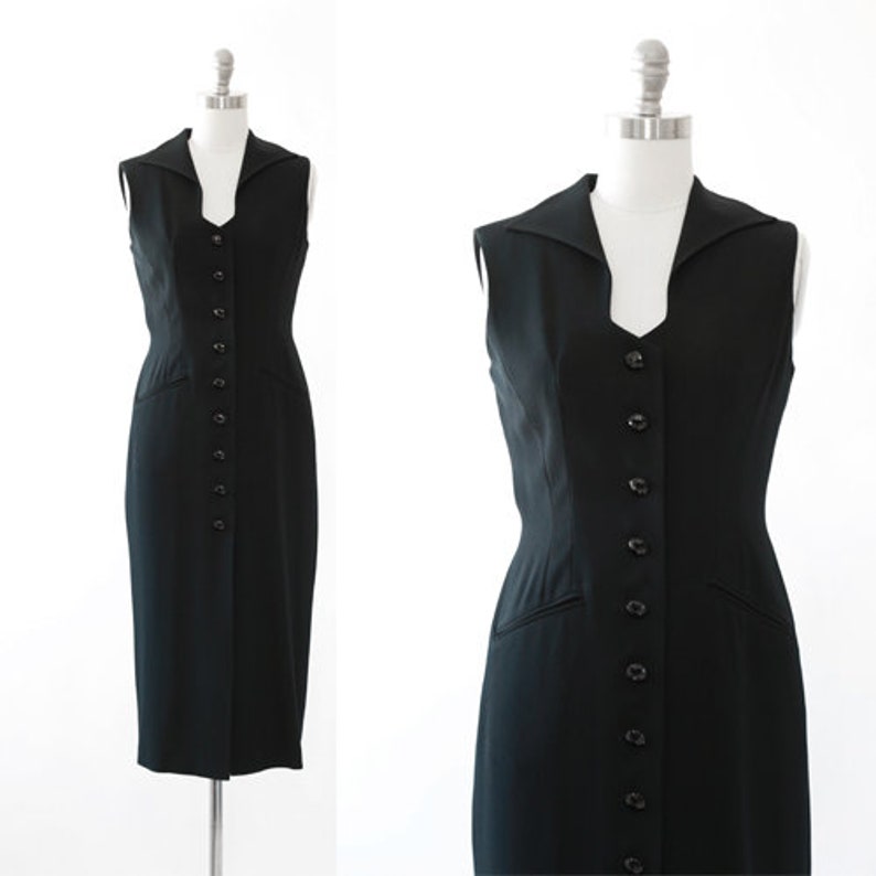 Vintage 90s Ann Tjian for KENAR black TUX Tuxedo dress Tuxedo dress