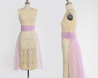 Vintage 50s floral lace dress + chiffon skirt | 1950s dress