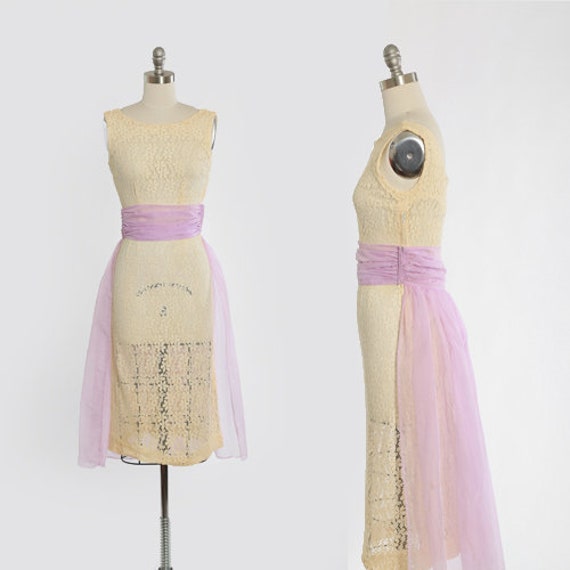 Vintage 50s floral lace dress + chiffon skirt | 1950s dress