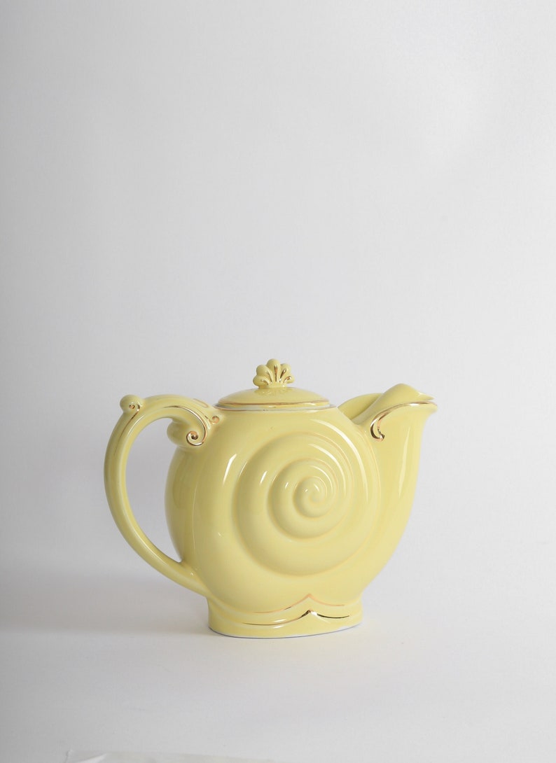 Vintage HALL snail navtilus yellow ceramic teapot image 1