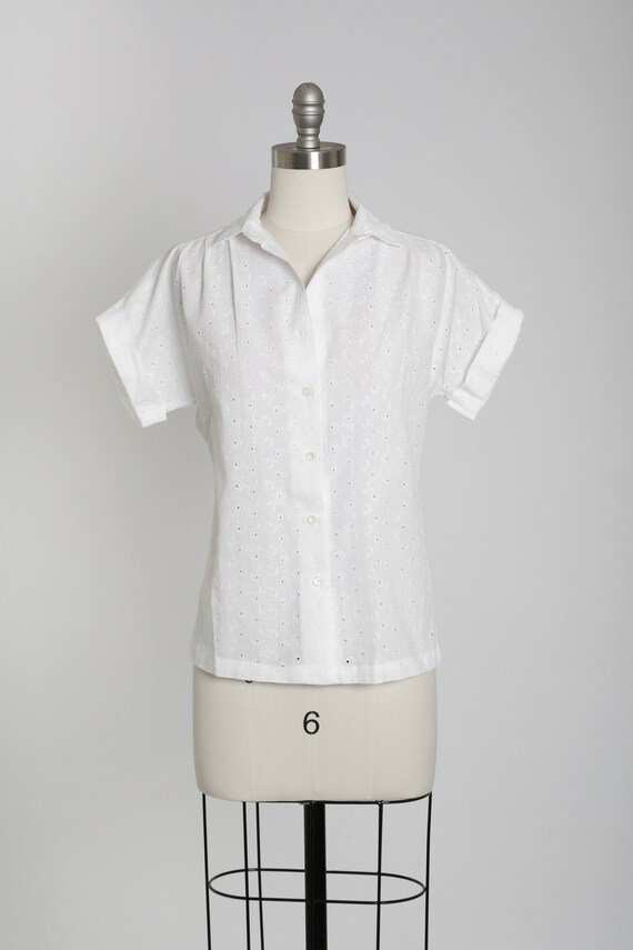 Vintage 80s white cotton eyelet blouse