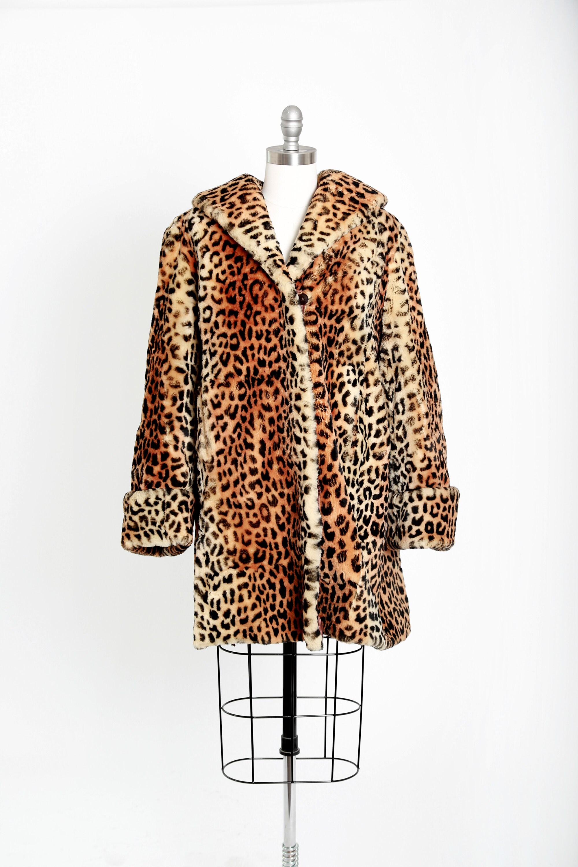 50s Leopard Print Fur Coat | Vintage 1950s Sheepskin